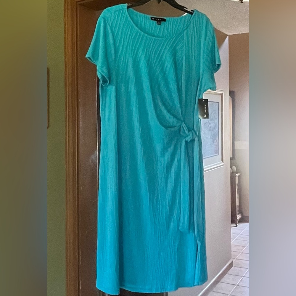 Teal Blue Short Sleeve Dress with Side Tie Size Medium & Large. Brand new comfy!